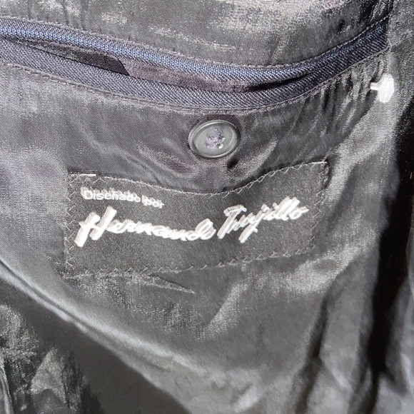 Hernando Trujillo Wool Blend Deep Navy Pinstripe Suit Jacket Size 44 - Picture 7 of 9